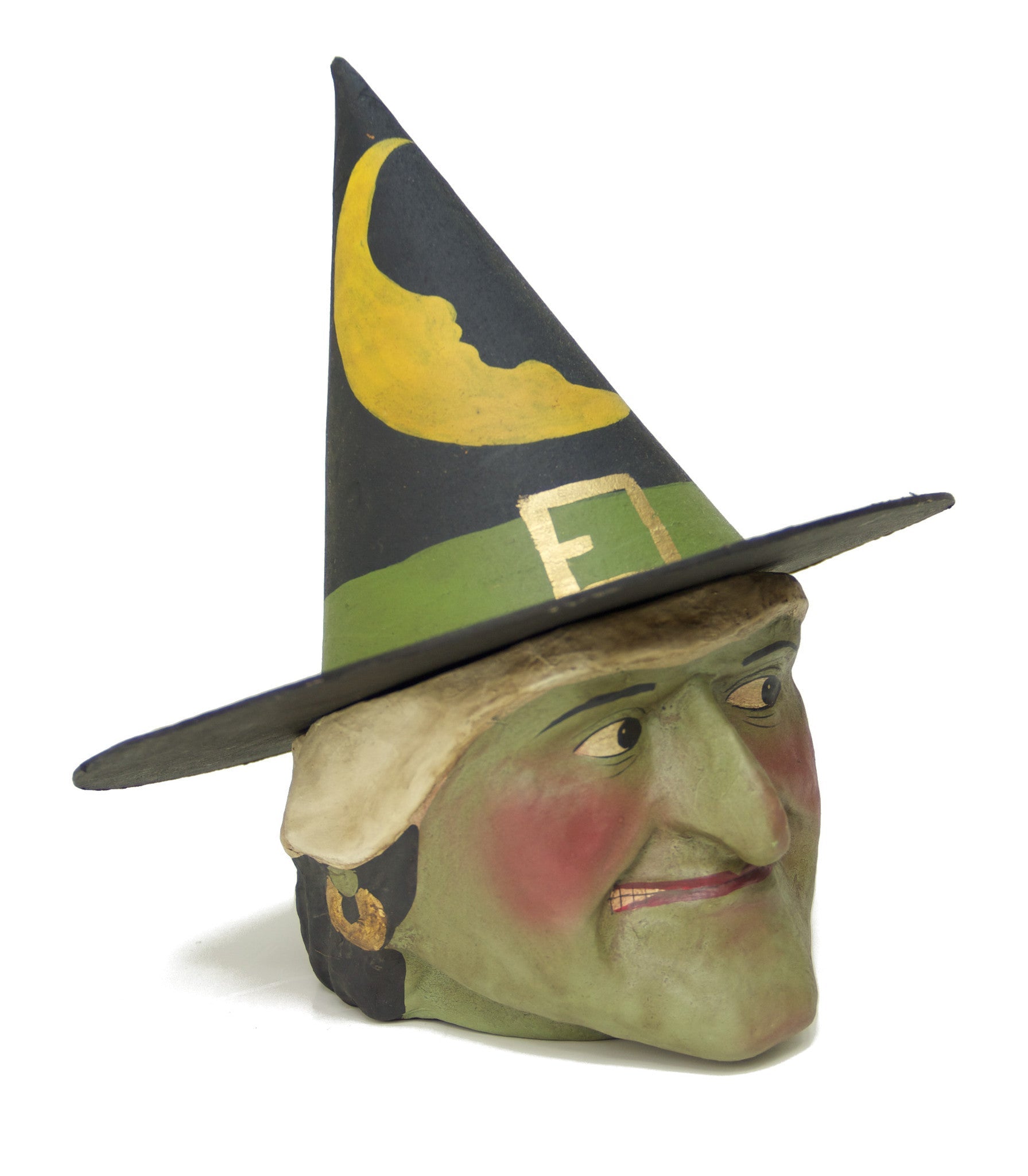 Green Witch Paper Mache Candy Bucket