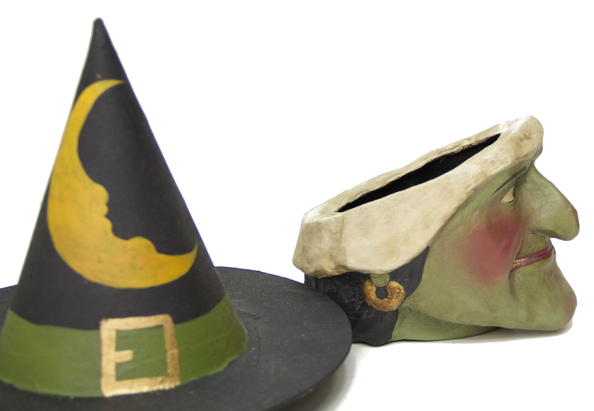 Green Witch Paper Mache Candy Bucket