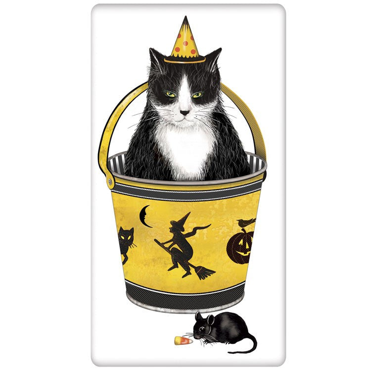 Halloween Cat in Pail Kitchen Towel