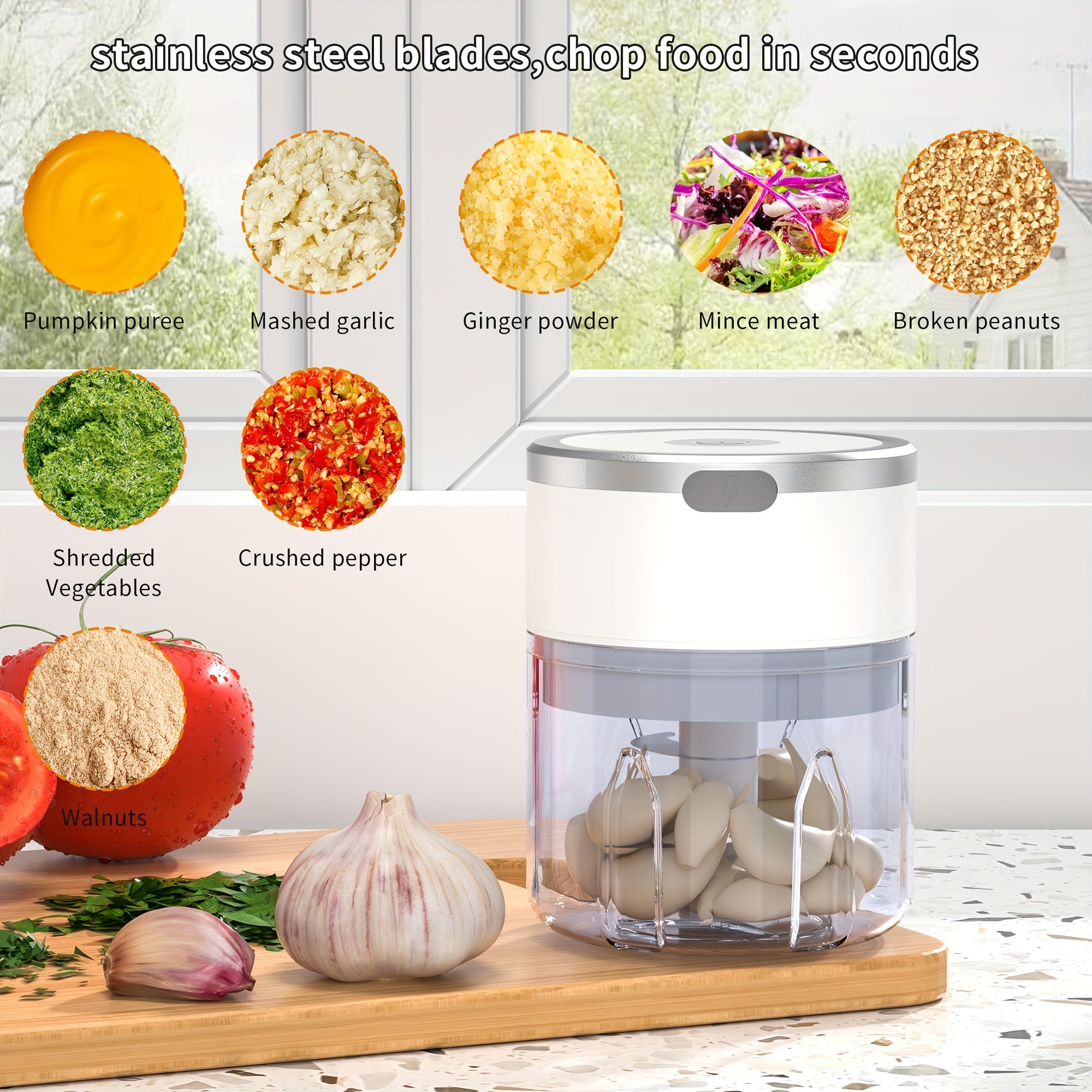 [8.45oz Electric Garlic Masher] 8.45oz Automatic Electric Garlic Masher & Meat Grinder | Multifunctional Kitchen Food Processor with Rechargeable Battery, Portable for Meat Grinding, Stuffing, and More | Modern Kitchen Gadget, Durable Plastic Body, Garlic