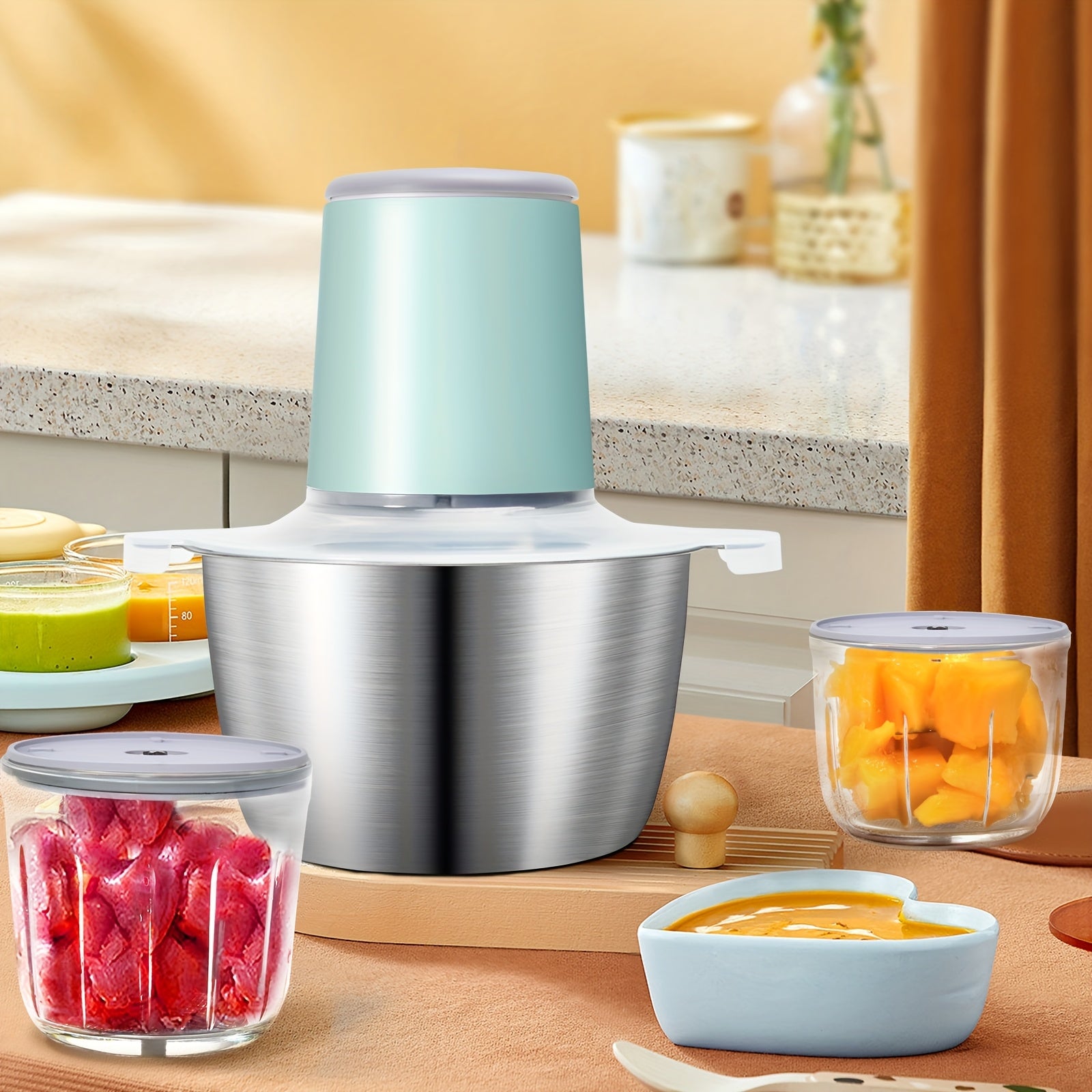 Food Chopper, Food Processor Mini Electric, 2L 148W, Stainless Steel Mincer for Kitchen, Vegetable, Onion, Garlic, Salad, Baby Food, Fruit, Nut