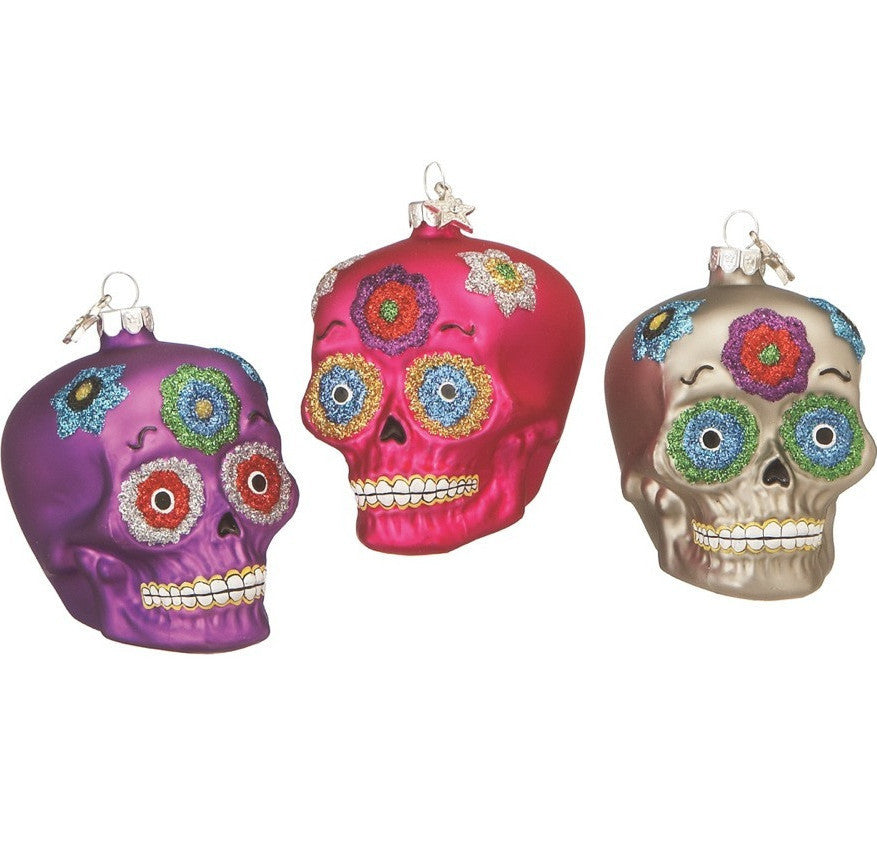 Day of the Dead Sugar Skull Glass Ornaments