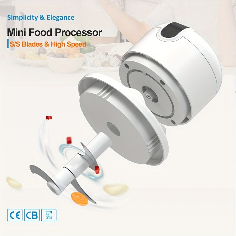 11.83oz USB Rechargeable Wireless Electric Food Processor - 6-Blade High-Cutting Power for Garlic/Onion/Chili/Nuts Meat/Family Meal, Food Grinder/Portable Food Processor, Essential Kitchen Gadget Christmas/Thanksgiving/Father'S Day Gift Choice Chef