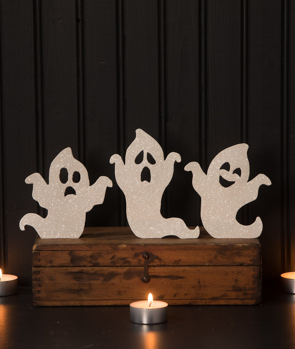 Ghoulish Ghost Silhouettes with White Glitter