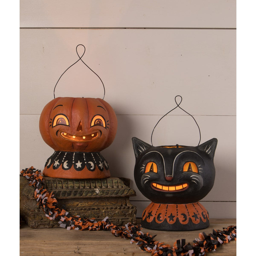"Magic Catty Jack Lantern, Paper Mache"