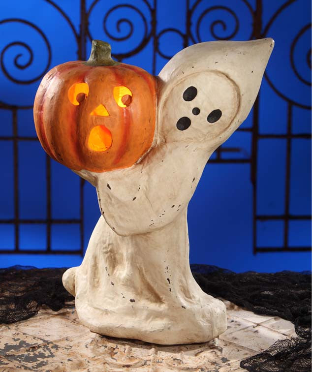 Large Ghost with Pumpkin - Paper Mache