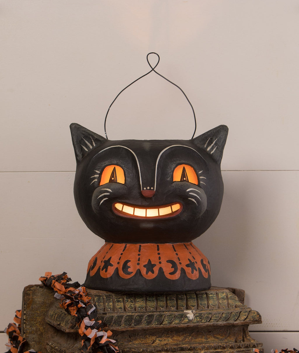 "Magic Catty Jack Lantern, Paper Mache"