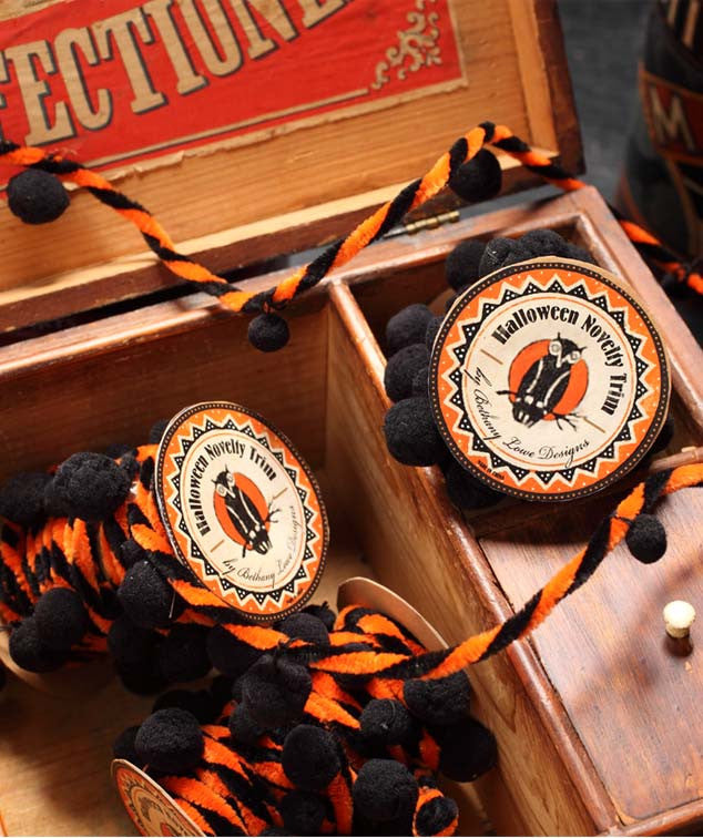 Orange & Black Chenille Pom Poms Trim