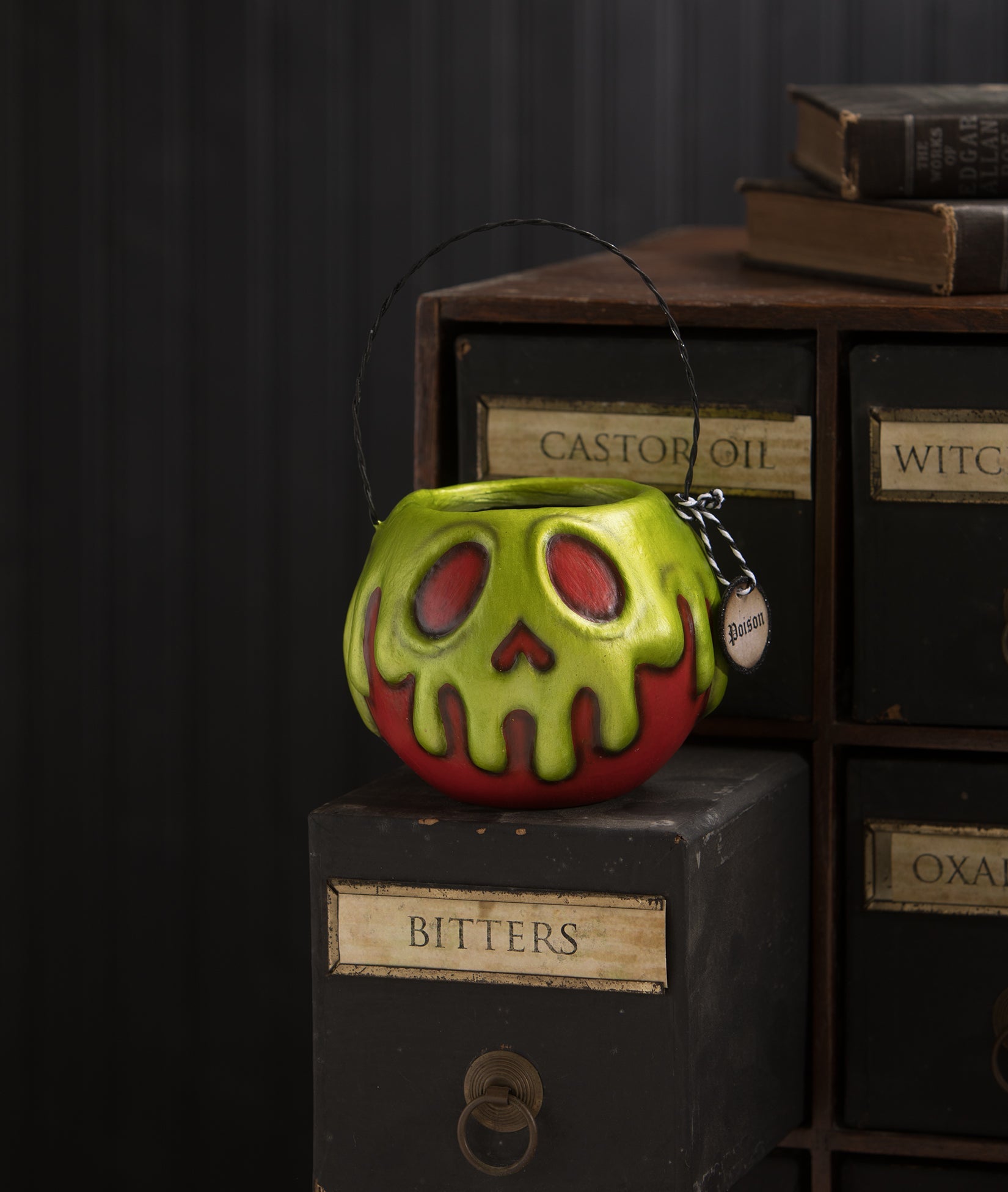 "Red Apple Bucket with Green Poison, Small"